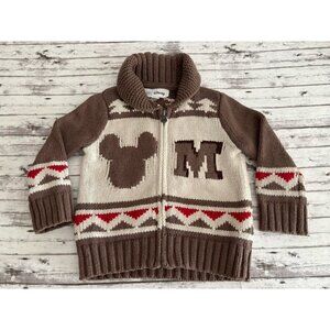 Baby Gap Toddler Boy Mickey Mouse Brown Sweater 12-18 Mon Full Zip